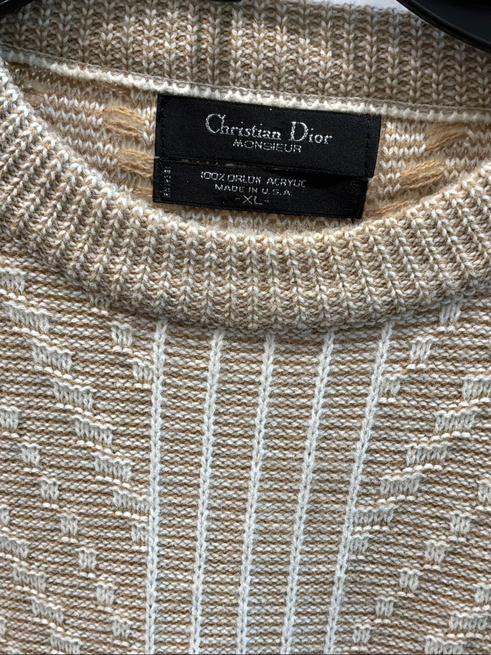 Christian Dior Beige Cream Textured Knit Crewneck Sweater XL Vintage Rare